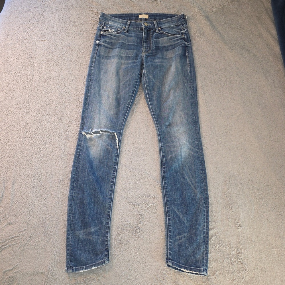 Mother The Looker Skinny Jeans Double Trouble Blue Distressed 1001D-173 Size 26